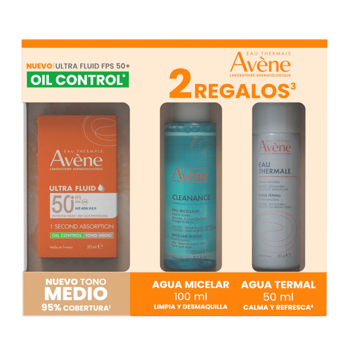 producto-Avene Kit Ultra Fluid Tono Medio Fps 50 50Ml + Agua Micelar 100Ml + Agua Termal 50Ml