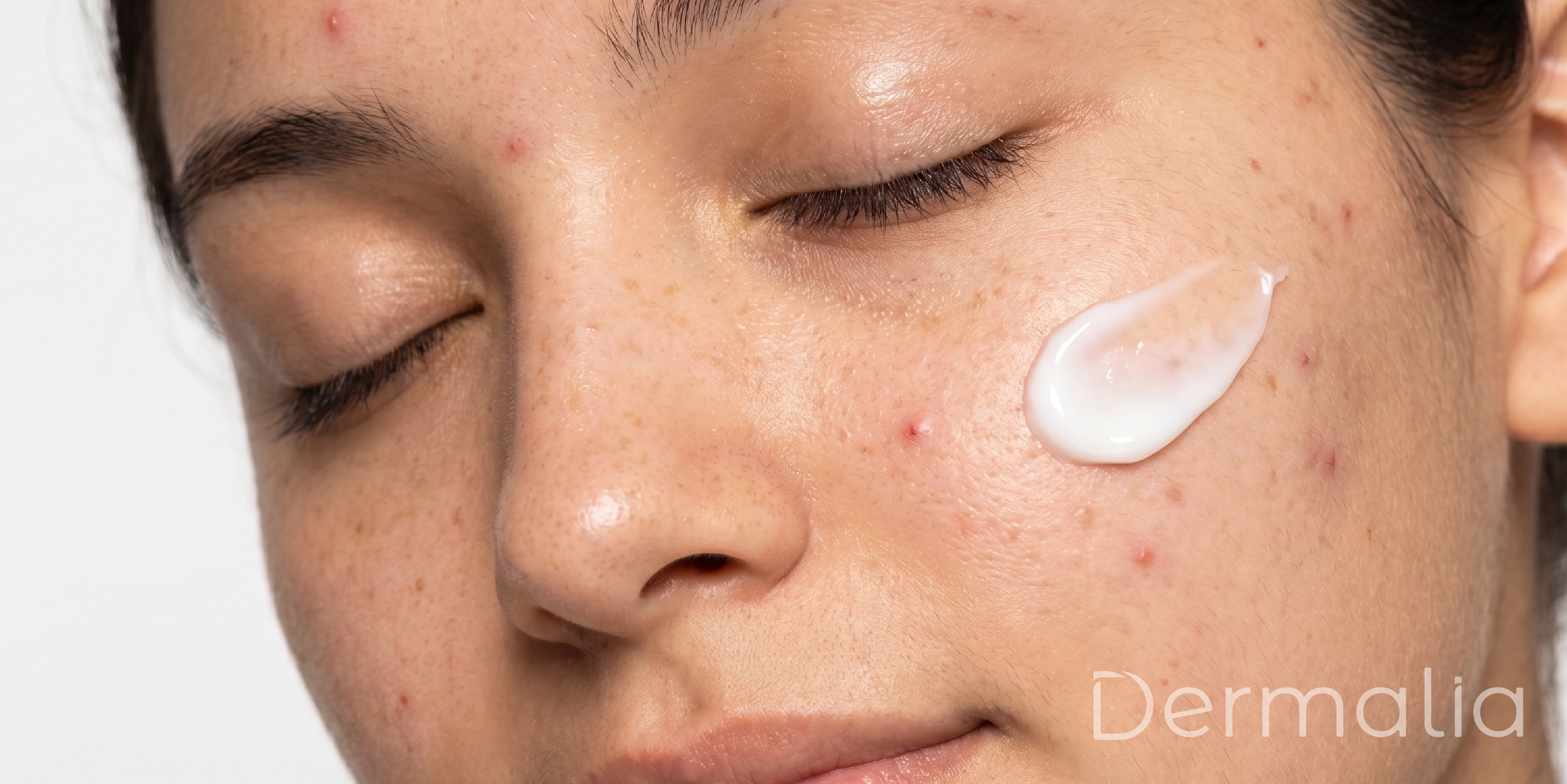 Eucerin DermoPure Triple Effect Sérum aplicado sobre piel con imperfecciones y manchas postacné. Aplicación de Eucerin DermoPure Triple Effect Sérum sobre piel con acné e imperfecciones para ayudar a mejorar la apariencia de manchas postacné.
