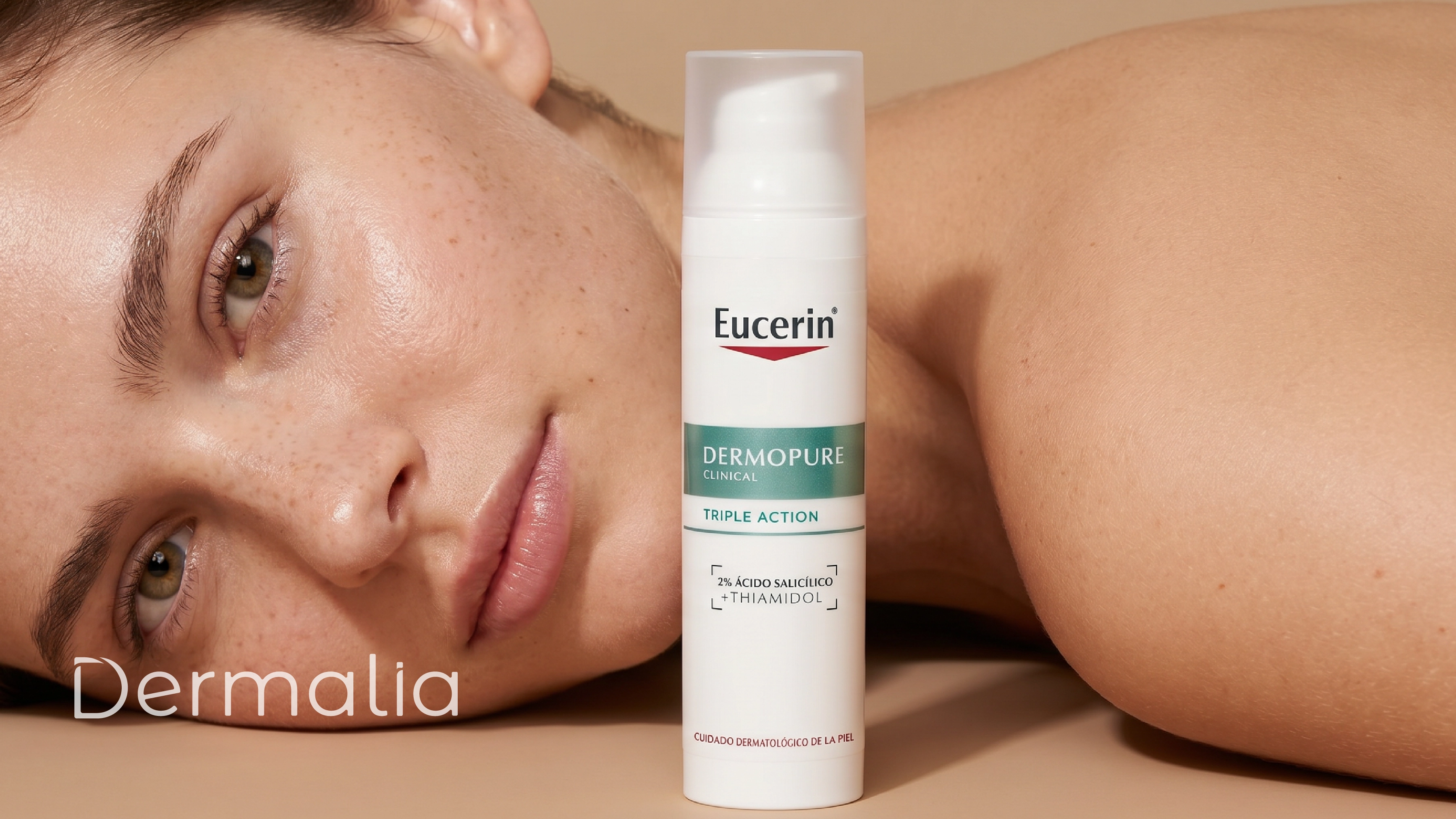 Eucerin DermoPure Triple Effect Sérum con 2% de Ácido Salicílico y Thiamidol® para ayudar a disminuir imperfecciones y manchas postacné en piel grasa.