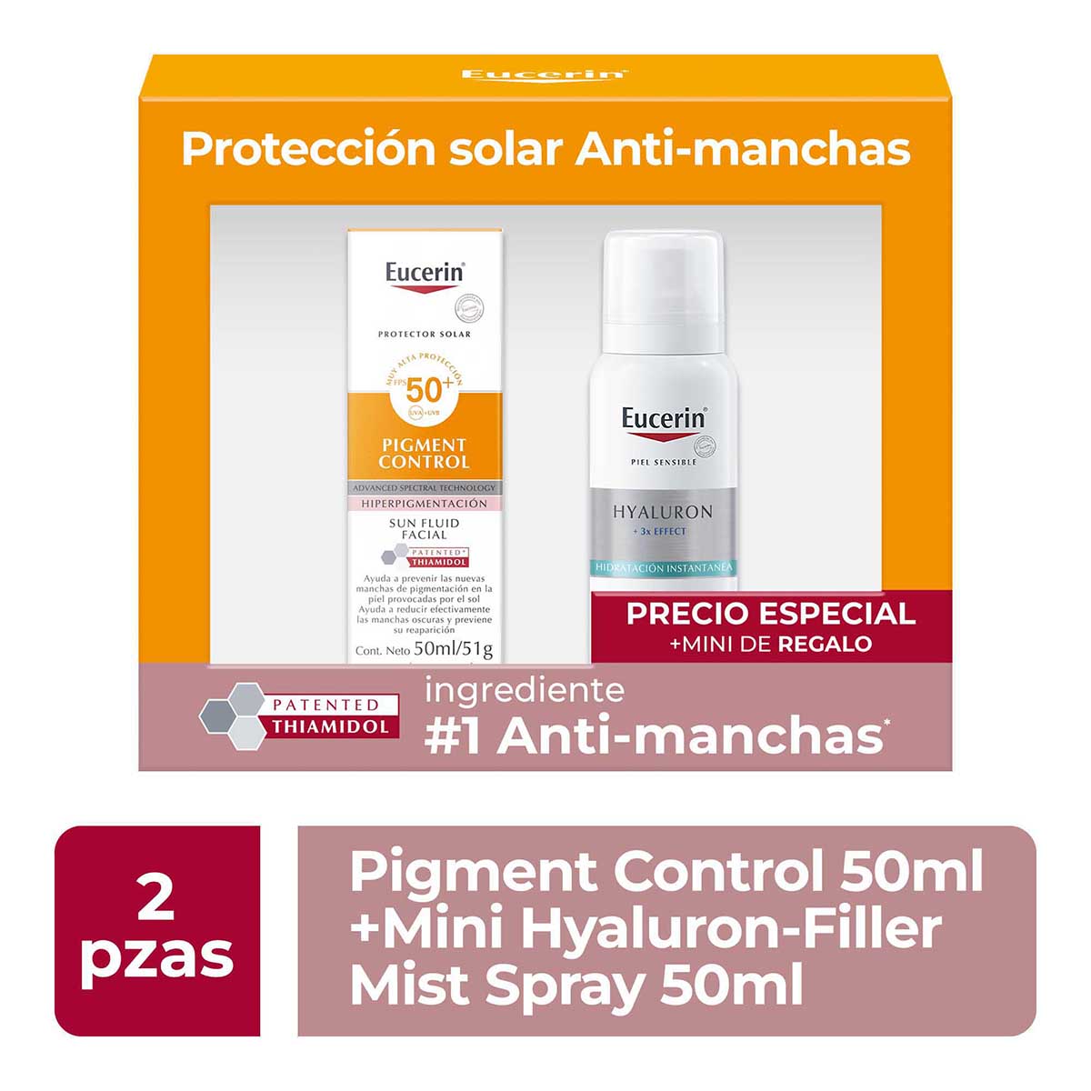 Pack Eucerin Sun Fluid Pigment Control Fps50+ 50Ml + Mini H. Filler Mist 50Ml De Regalo