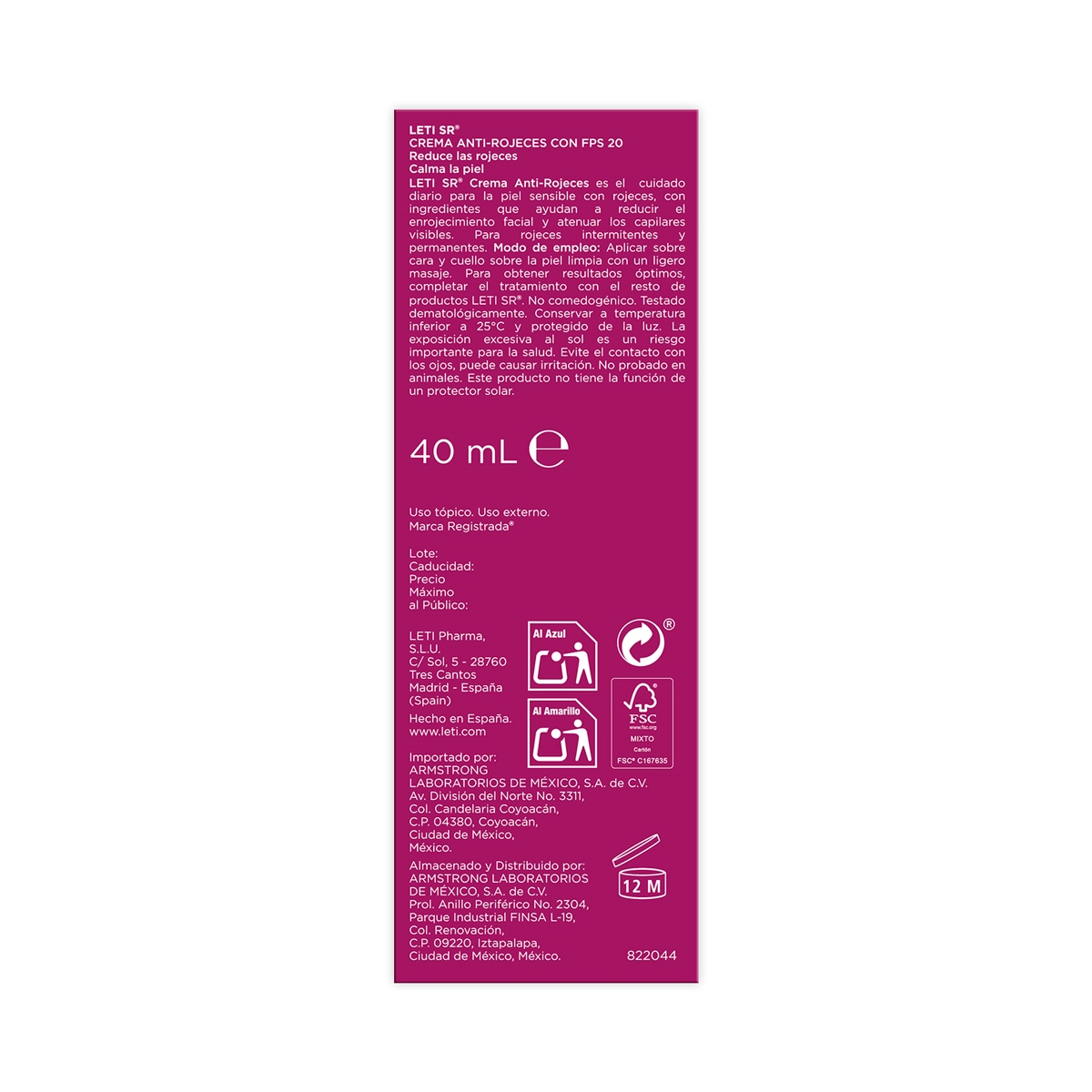 Leti Sr Crema Antirojes Fps 20 C/40 Ml
