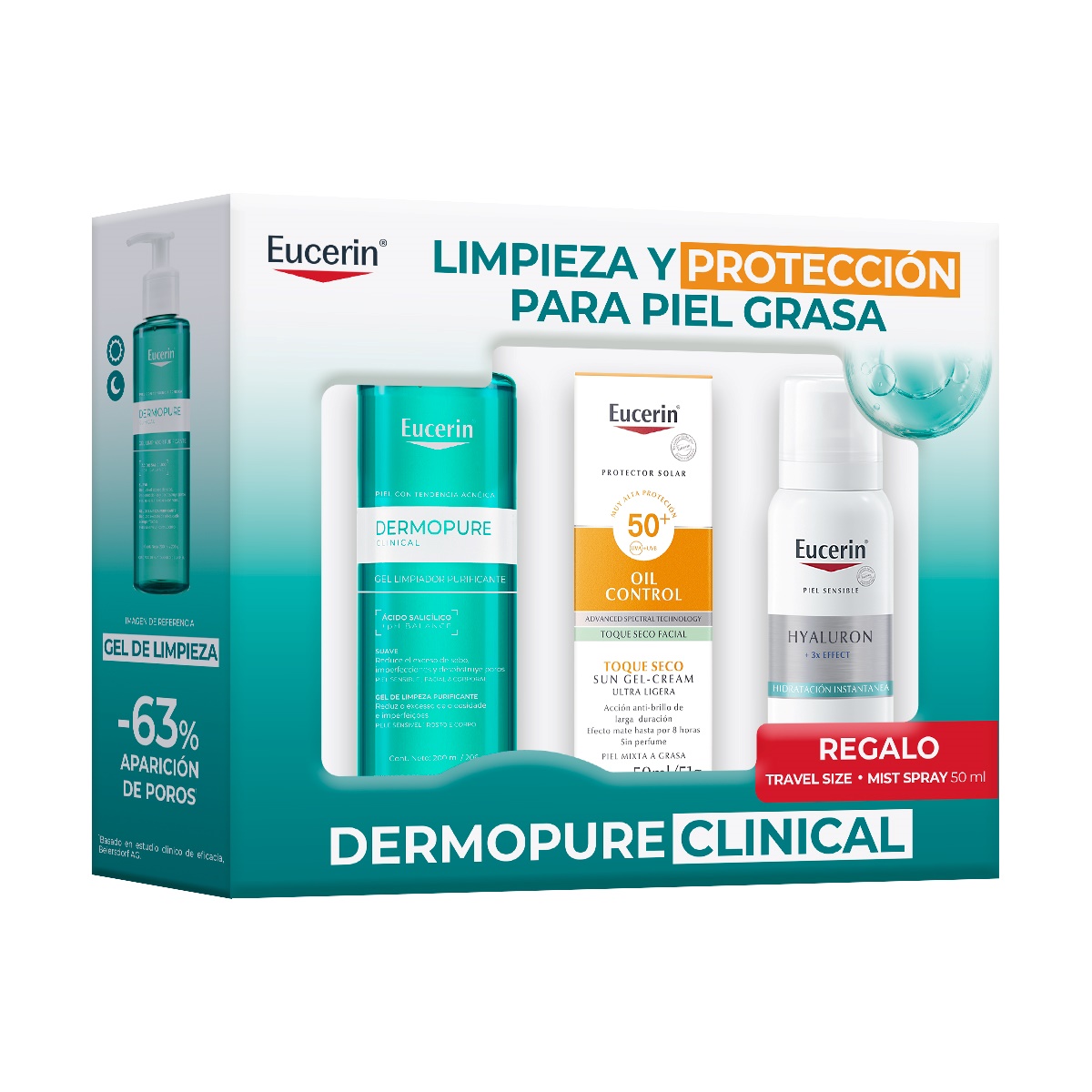 producto-Pack Dermopure Gel 400 Ml + Oil Control Spf50 50 Ml + Mist 50 Ml