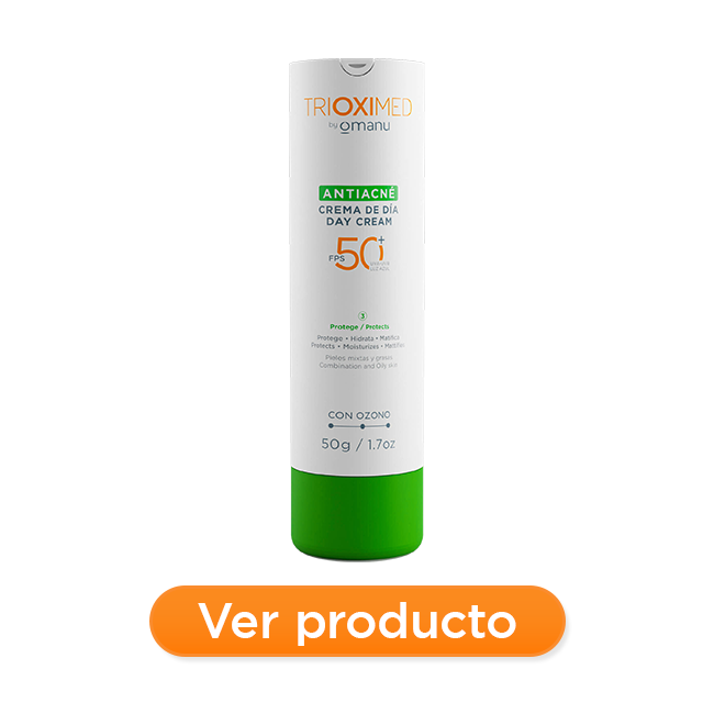 Crema de día antiacné Trioximed FPS 50+ para piel grasa y con tendencia acneica, con protección solar UVA y UVB.