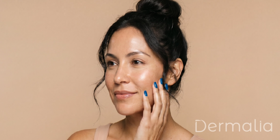 Mujer con piel luminosa aplicando cuidados faciales como parte de una rutina skincare antiedad con productos Avène.
