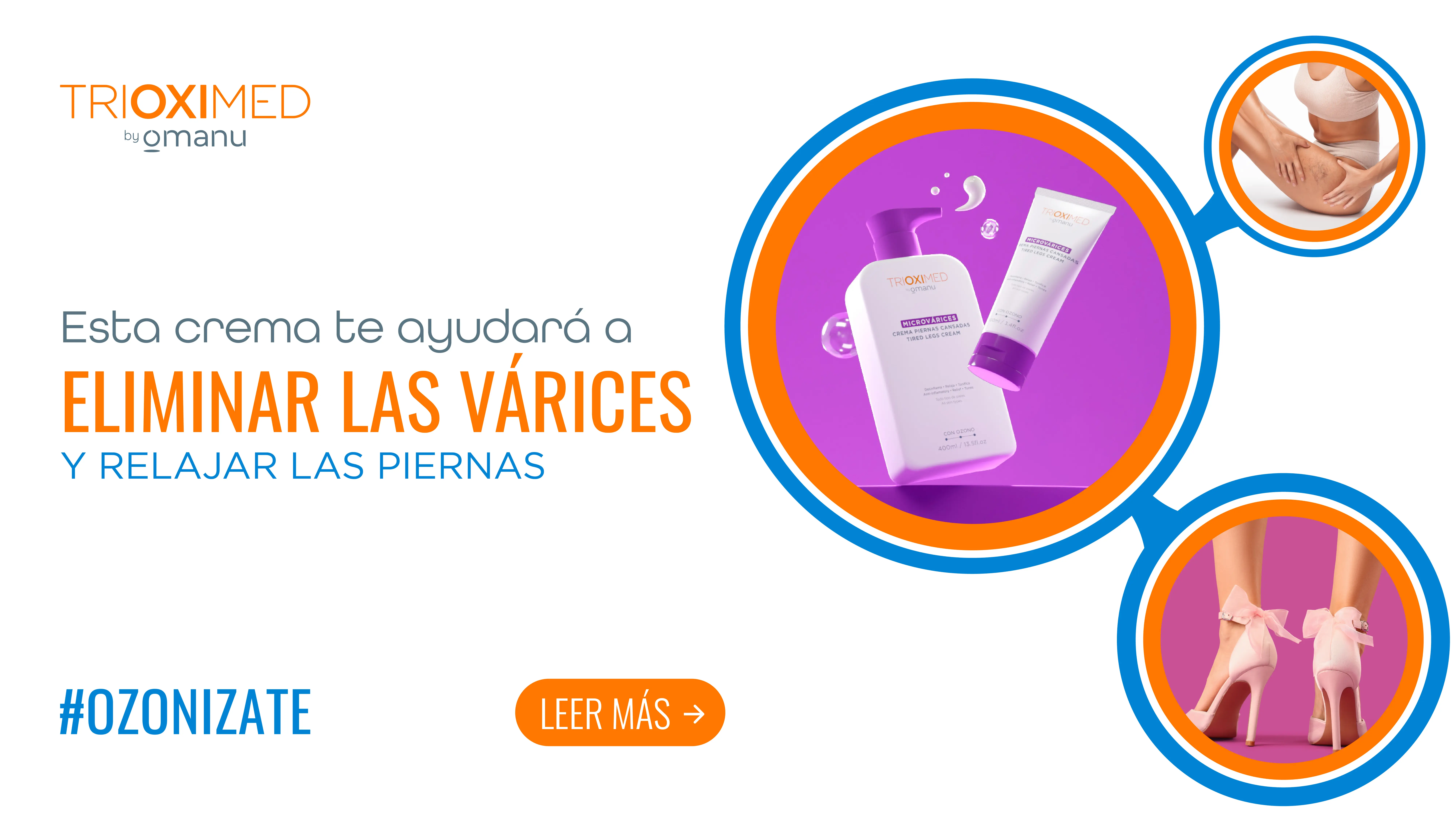 Crema para microvárices Trioximed con aceite ozonizado para relajar las piernas y mejorar la circulación.