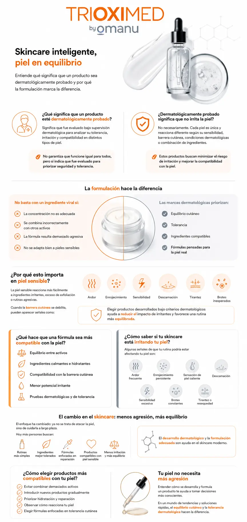 Producto dermatológicamente probado, la importancia de la formulación en skincare, los beneficios para la piel sensible, las señales de irritación cutánea y cómo elegir productos compatibles con la barrera cutánea.