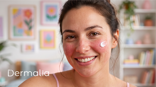 Mujer con piel sensible aplicando sérum Bioderma en el rostro.