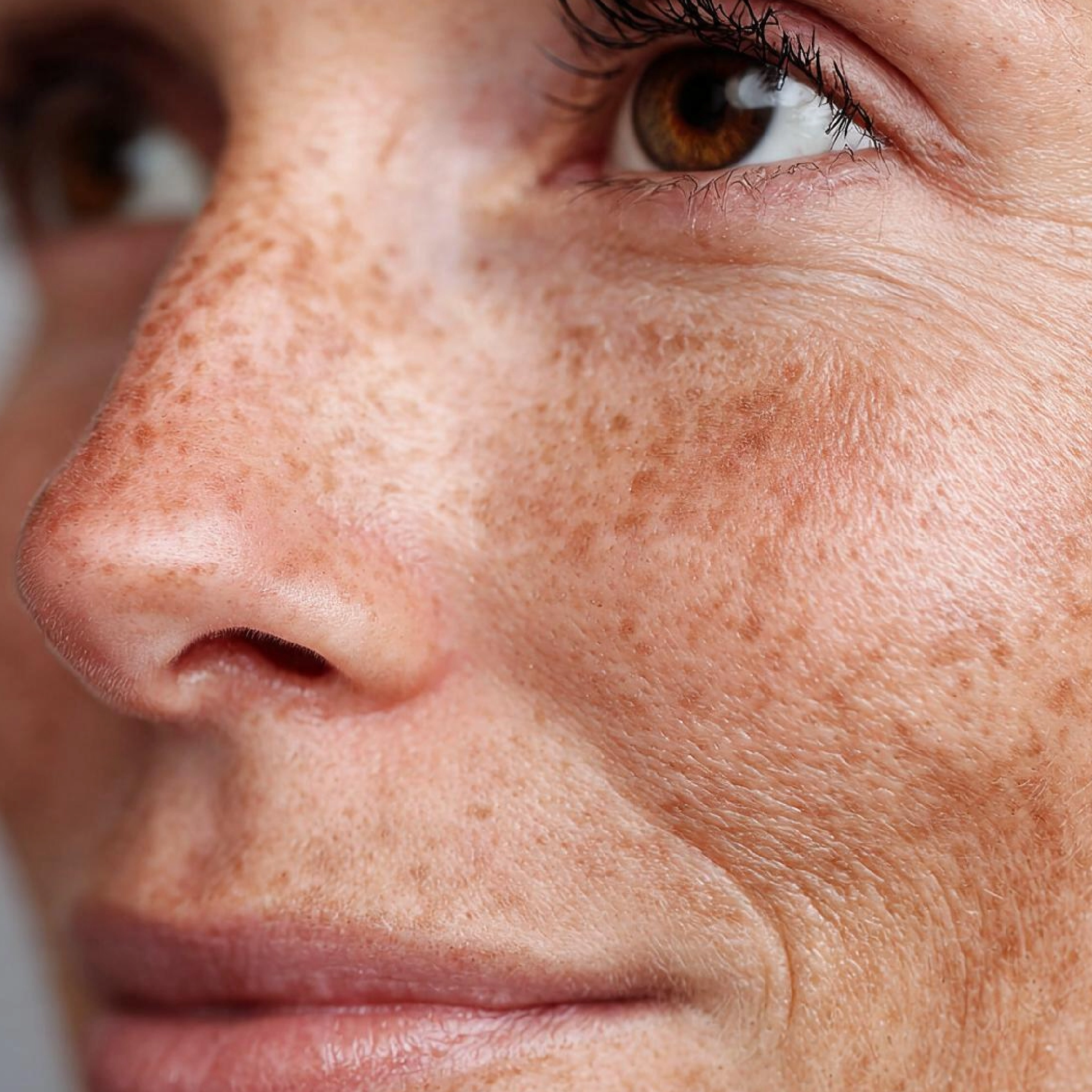 Manchas en la piel e hiperpigmentación facial. Rostro con manchas y pigmentación irregular en la piel.